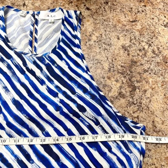 New A.L.C. Rue Stripe Ruched Silk Blend Dress in White Blue Size 14 - Picture 10 of 13